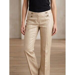 Grass Collection Women's Gold Metallic Linen Blend Flare Pants Y2K Size 1
